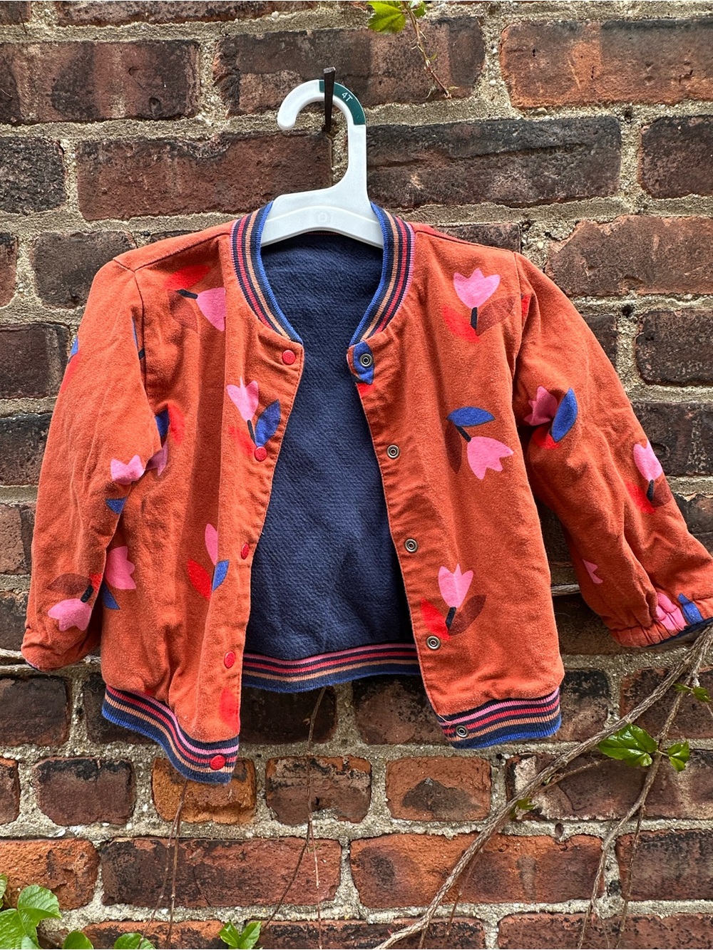 Catimini Kids' Reversible Bomber Jacket - Orange with Pink Accents/Navy Blue